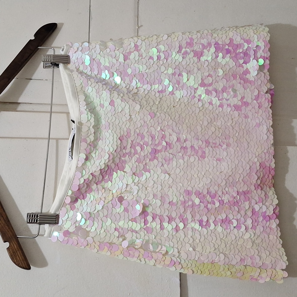 NWT Zara white Sequin mini Skirt - Picture 6 of 6